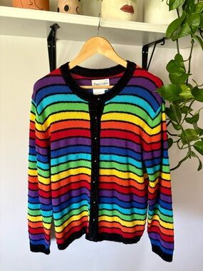 Rainbow Striped Women’s Cardigan Sweater - Multicolor